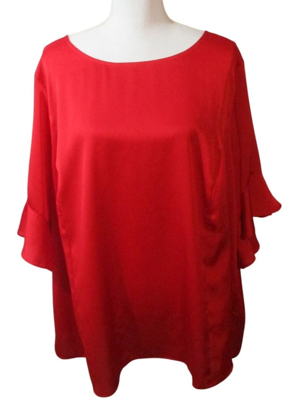 Liz Claiborne Women's Plus Red 3/4 Ruffle Sleeve Shirt Size 2X